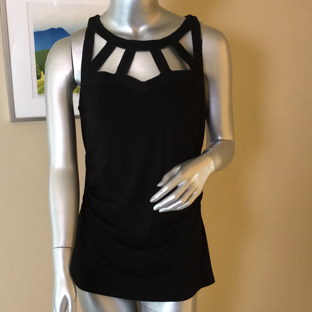 Whbm | Sleeveless Embroidered Top With Cutouts Solid Black